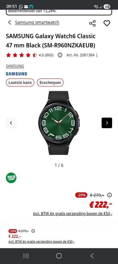 Smartwatch galaxy 6 classic, Enlèvement