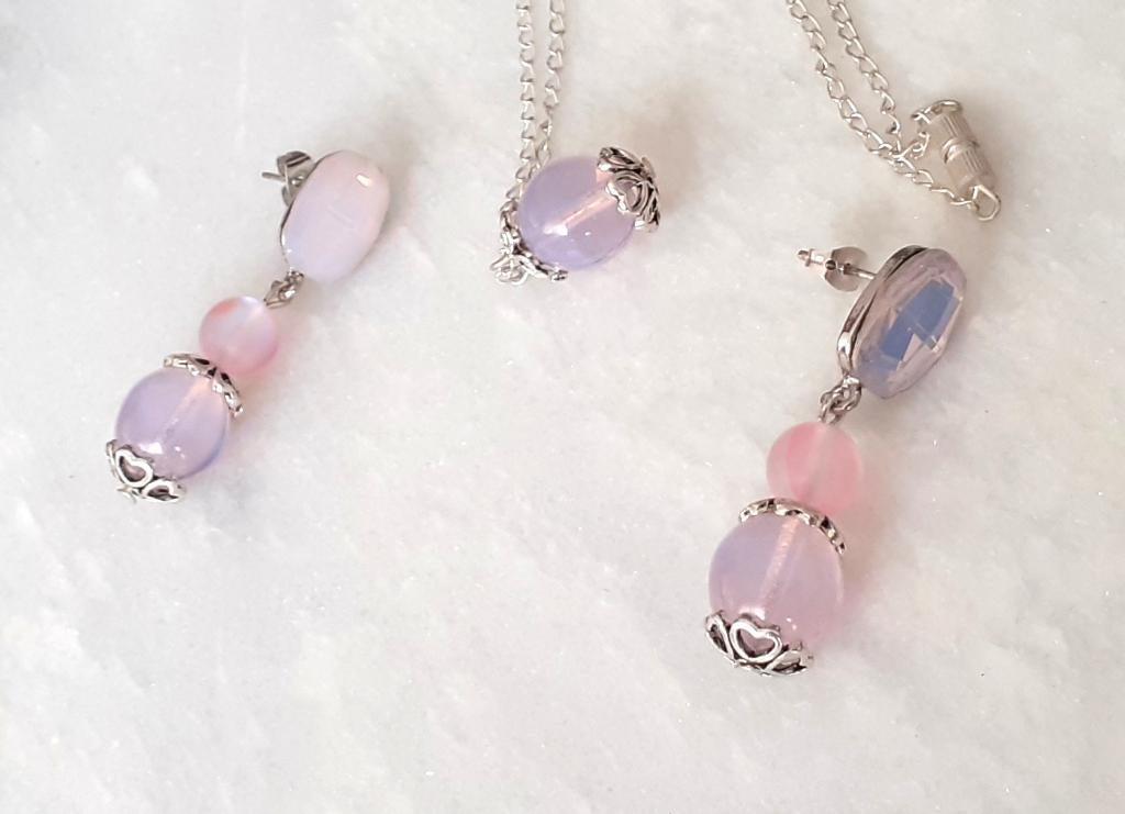 Juwelenset met speciale roze opaliet opaal, Handtassen en Accessoires, Kettingen, Overige materialen, Met strass, Verzenden, Nieuw