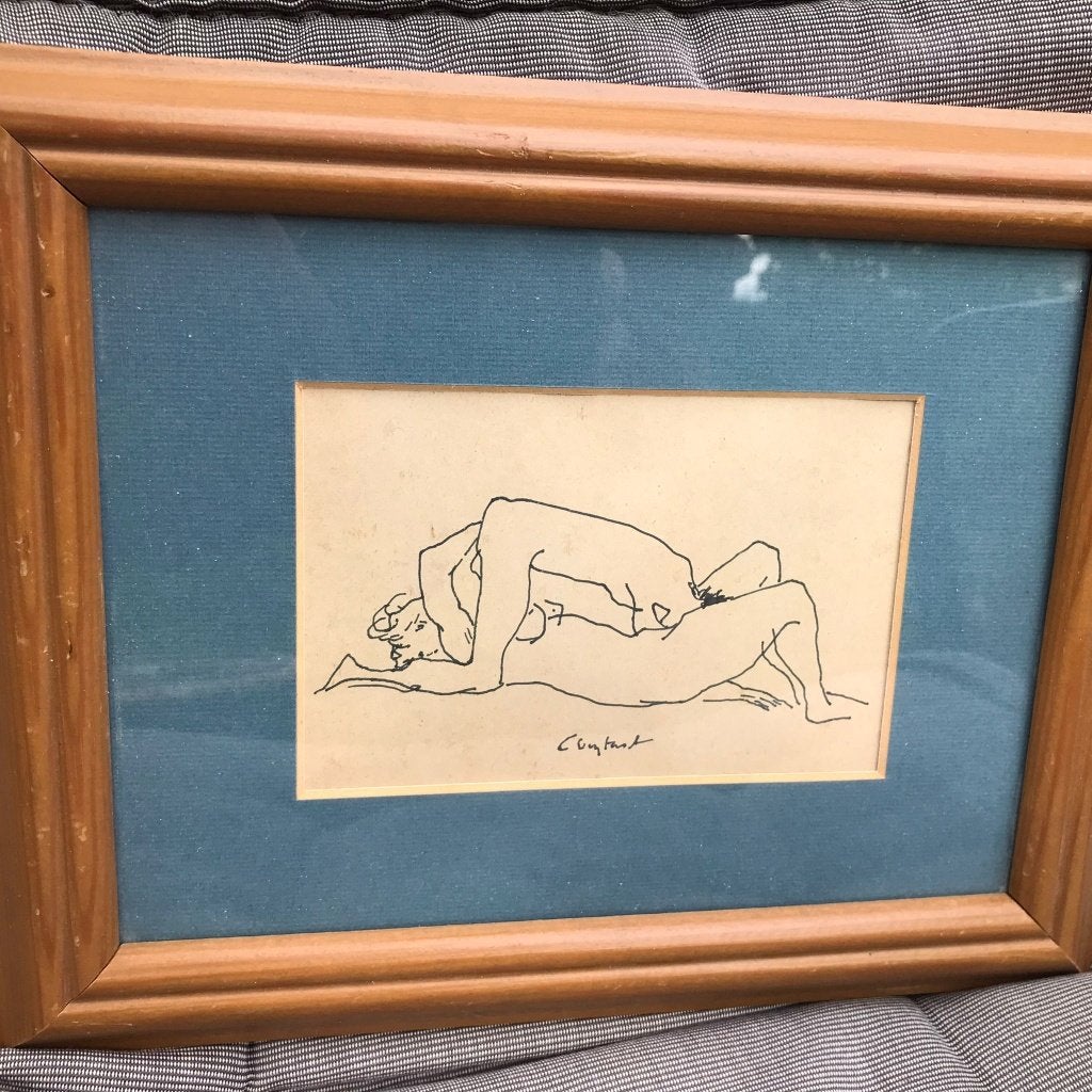 Dessin érotique du groupe Constant Nieuwenhuijs Cobra, Enlèvement, Signé, Dessin, Papier