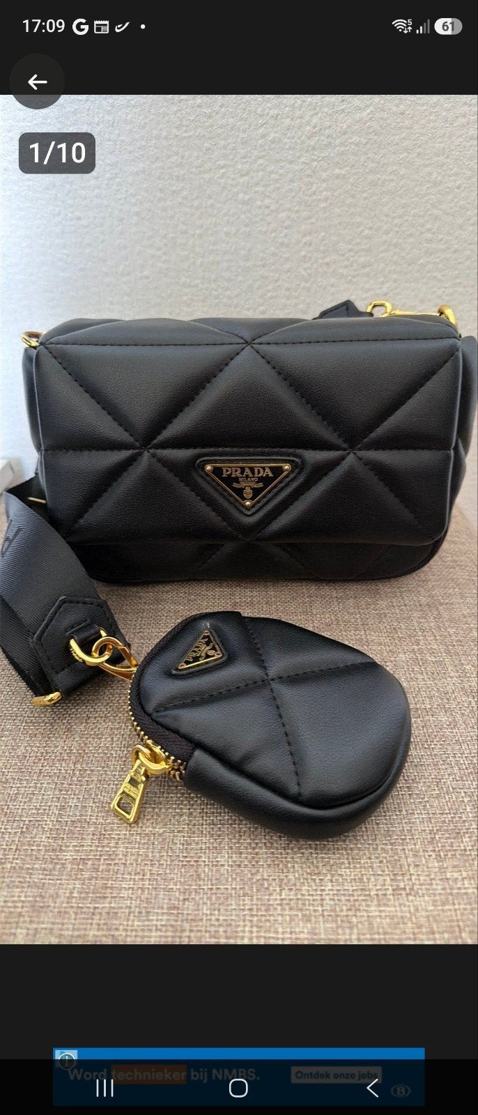 Prada System Padded Leather Shoulder Bag – Zwart Leder – Als, Ophalen, Zwart