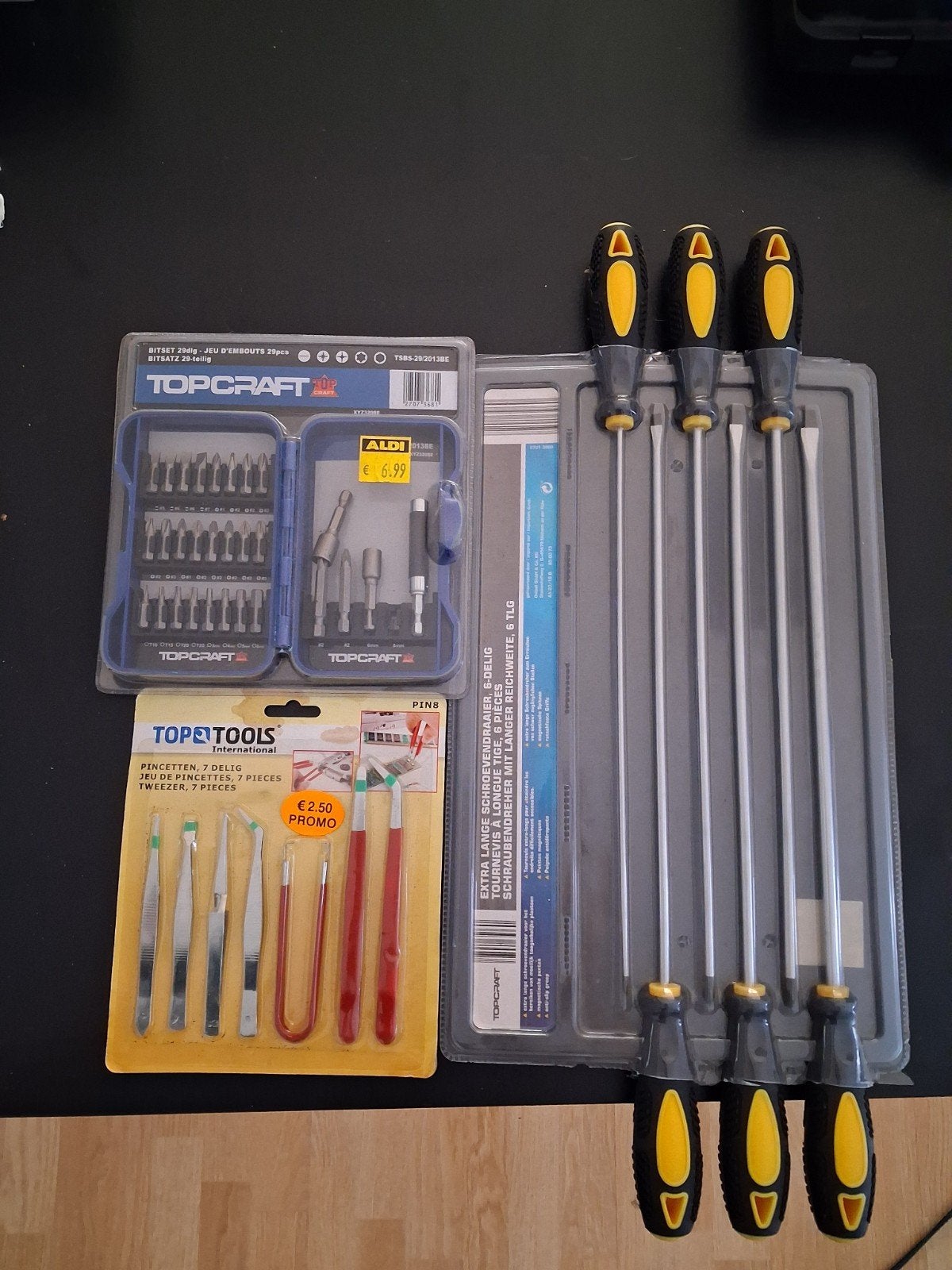 Lange schroevendraaiers, Bitsset en pincettenset, Ophalen