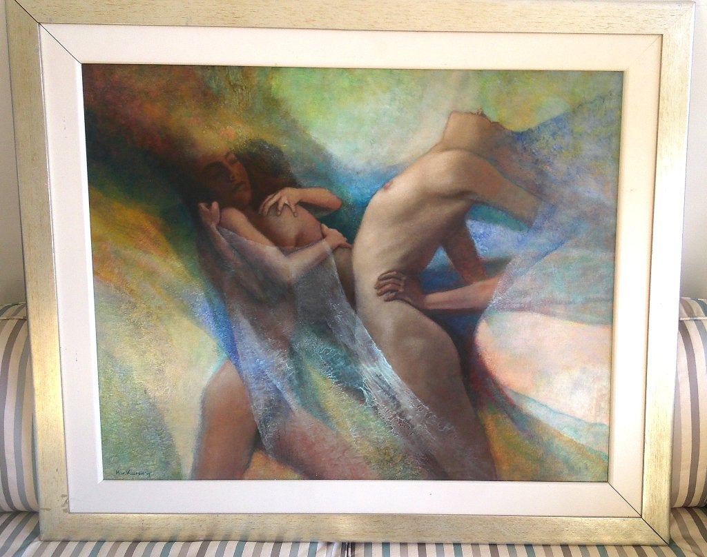 GROOT - Beschaafde naakten - Hans van Vuuren (geboren 1939), Ophalen, Paneel, Portret of Personen, Impressionistisch