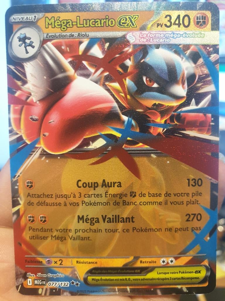 Carte pokémon méga lucario ex me1, Ophalen of Verzenden, Zo goed als nieuw, Losse kaart
