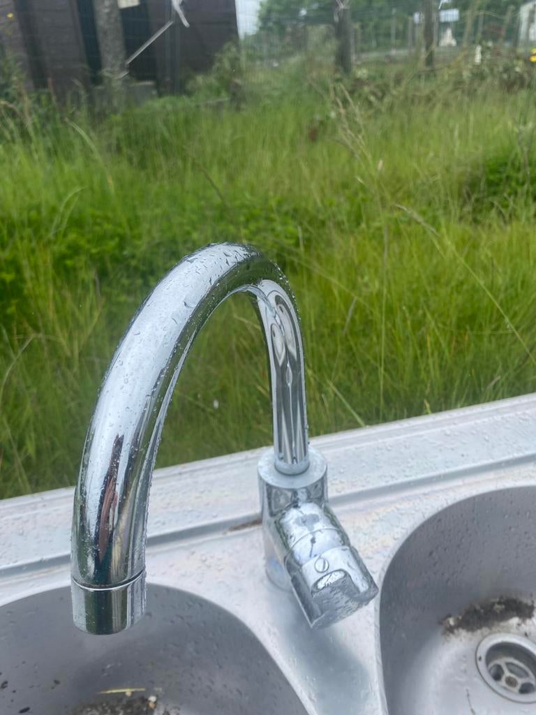 Dubbele spoelbak inox met kraan, Ophalen, Zo goed als nieuw, Inox, Kraan