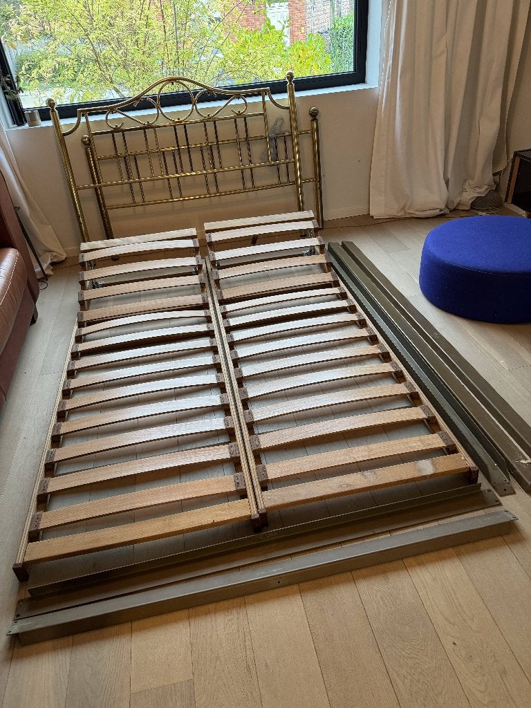 Goudkleurig bed - zonder matras, Maison & Meubles, Queen size, Autres couleurs, 140 cm, Enlèvement