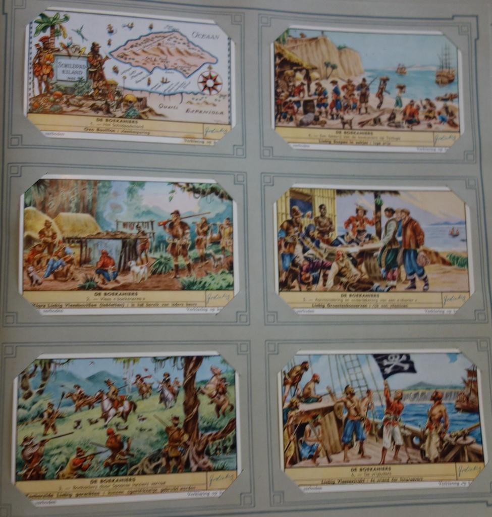 Set Liebig Prenten De boekaniers (1958)., Verzamelen, Ophalen of Verzenden, Zo goed als nieuw, 1940 tot 1960, Prent