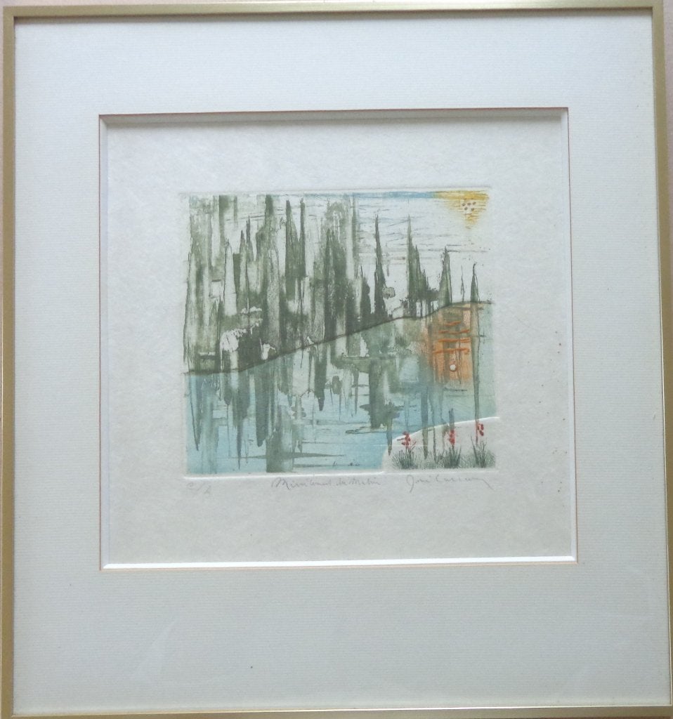 RENE CARCAN / MIROIREMENT / KLEURETS / 41x37cm / KADER, Numéroté, Enlèvement ou Envoi, Abstrait, Eau-forte