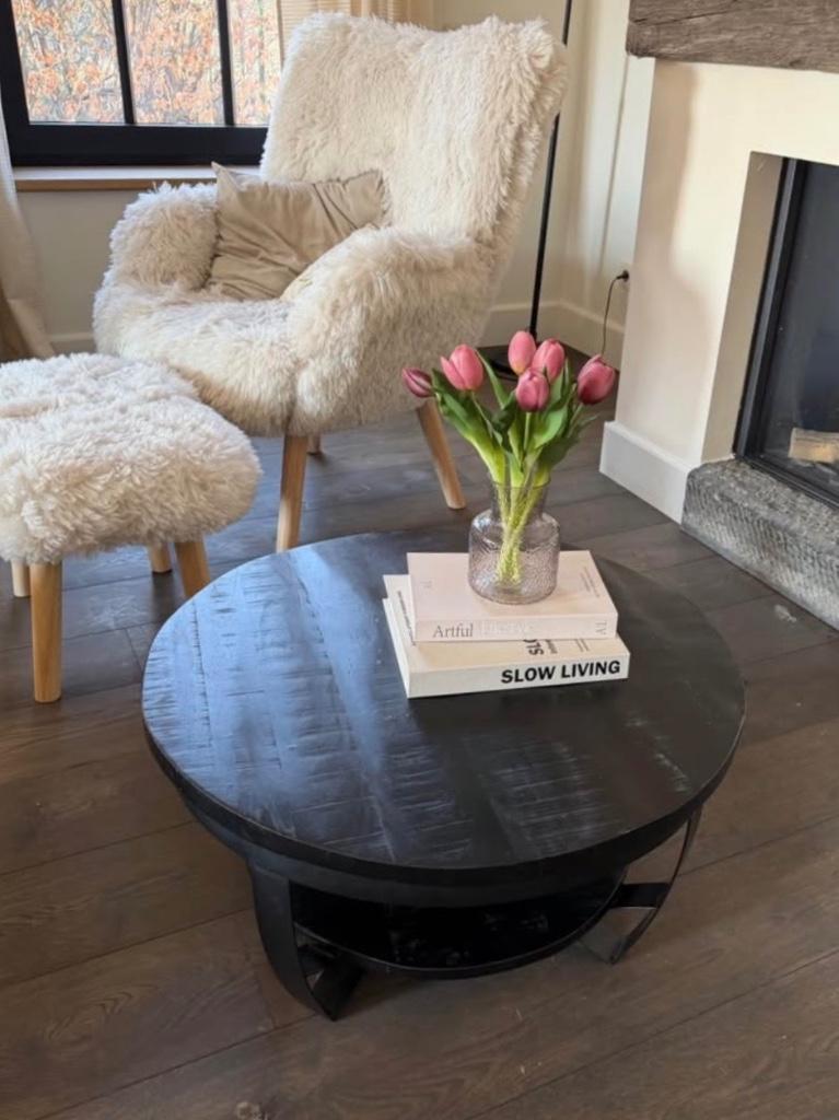 Tv-meubel zwart mangohout, Moins de 50 cm, Rond, 50 à 100 cm, Comme neuf
