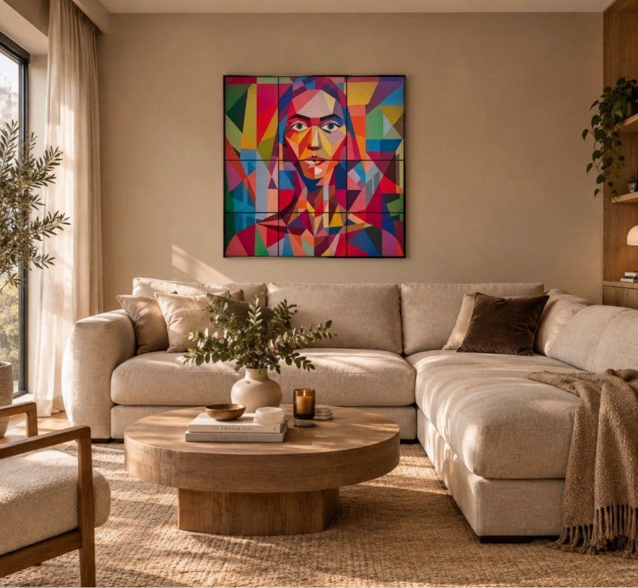 Grande peinture abstraite 92x92 œuvre d'art moderne colorée, Enlèvement ou Envoi