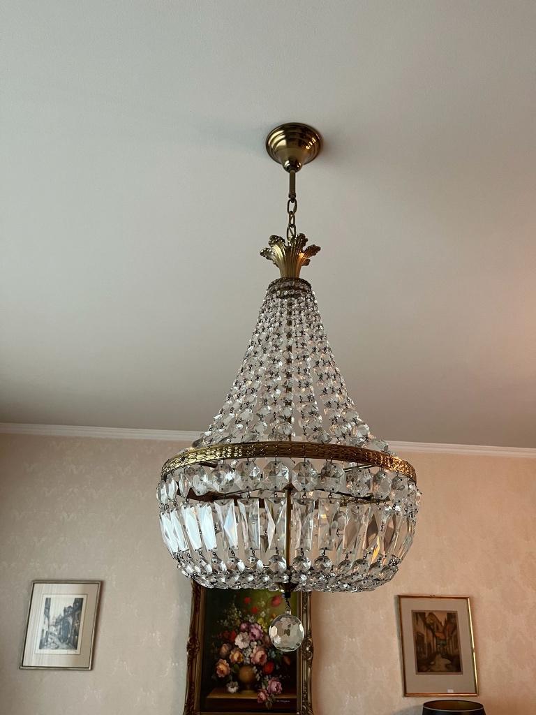 Schitterende kristallen kroonluchter – Messing/Brons, Huis en Inrichting, Lampen | Kroonluchters, Ophalen, Gebruikt, Glas