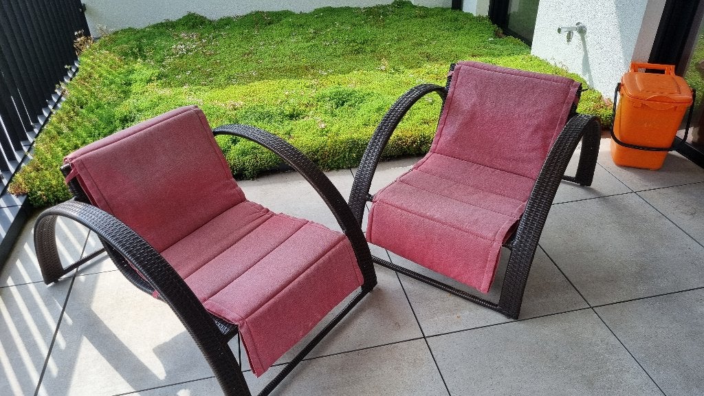 2 fauteuils d'exterieur avec coussins, Jardin & Terrasse, Accessoires mobilier de jardin, Comme neuf, Enlèvement