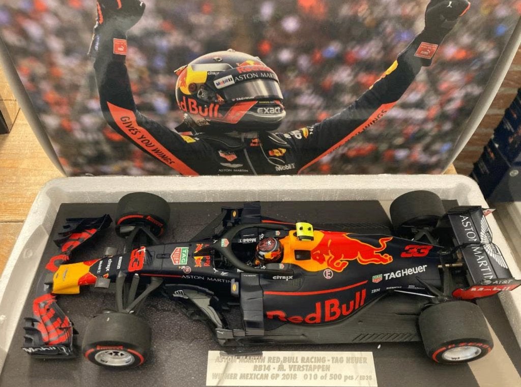 Max Verstappen editie 38 1:18 WINNER Mexican GP 2018 RB14, Verzamelen, Ophalen of Verzenden, Nieuw, Formule 1