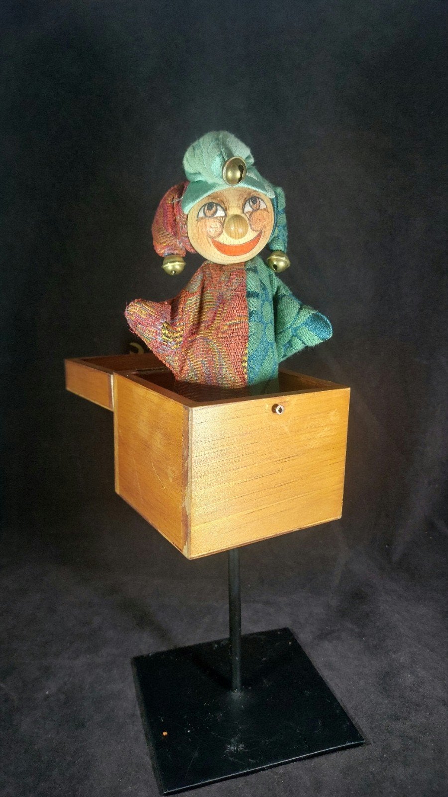 Vintage Houten Jack-in-the-Box – Handgemaakte Nar / Harlekij, Ophalen of Verzenden