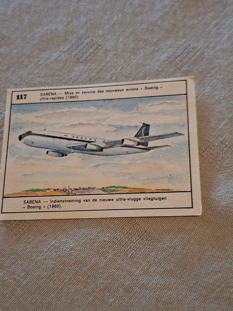 Prentje/Chromo : Sabena / Boeing 707, Collections, Enlèvement ou Envoi, Utilisé, Autres sujets/thèmes, Gravure