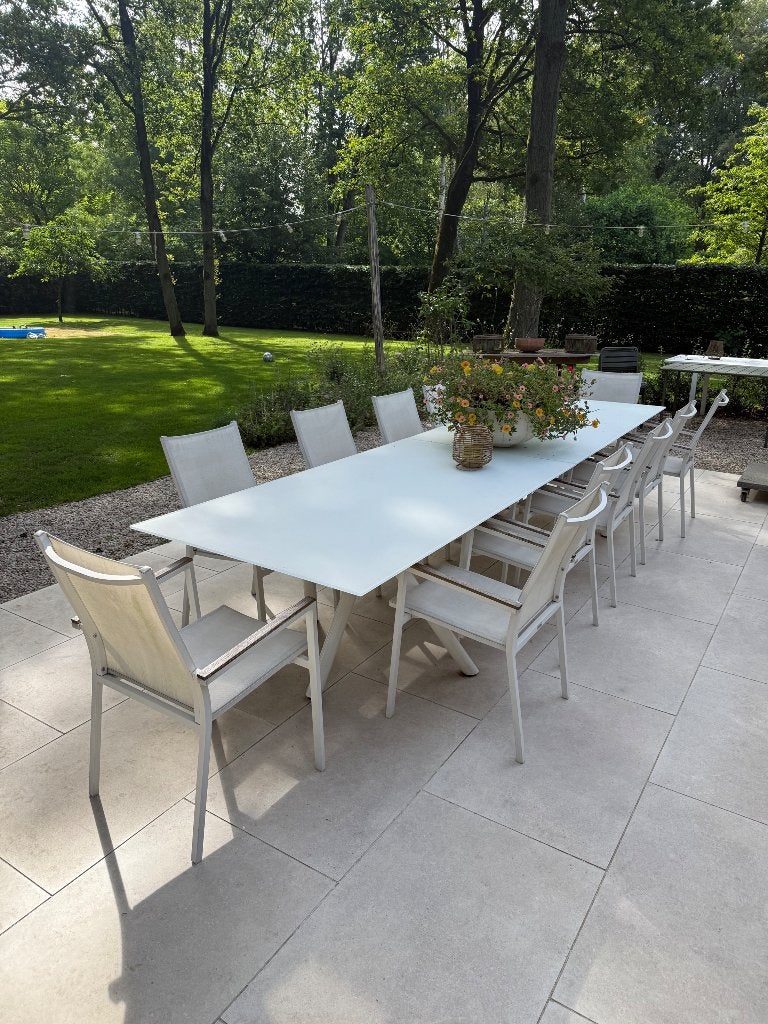 Tafel met 10 stoelen, Tuin en Terras, Ophalen, Gebruikt, Rechthoekig, Textileen