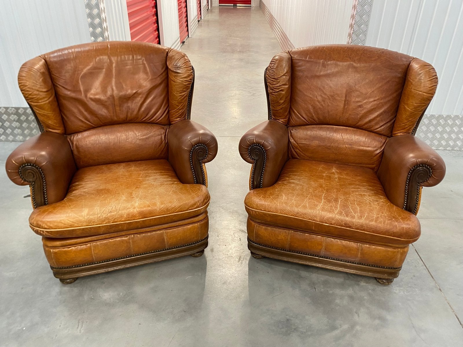 Fauteuils en cuir, Maison & Meubles, 75 à 100 cm, Cuir vintage, Enlèvement, Utilisé