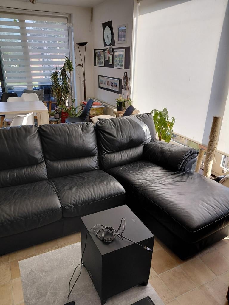 Salon cuir noir, Comme neuf, Cuir, Coin tournant
