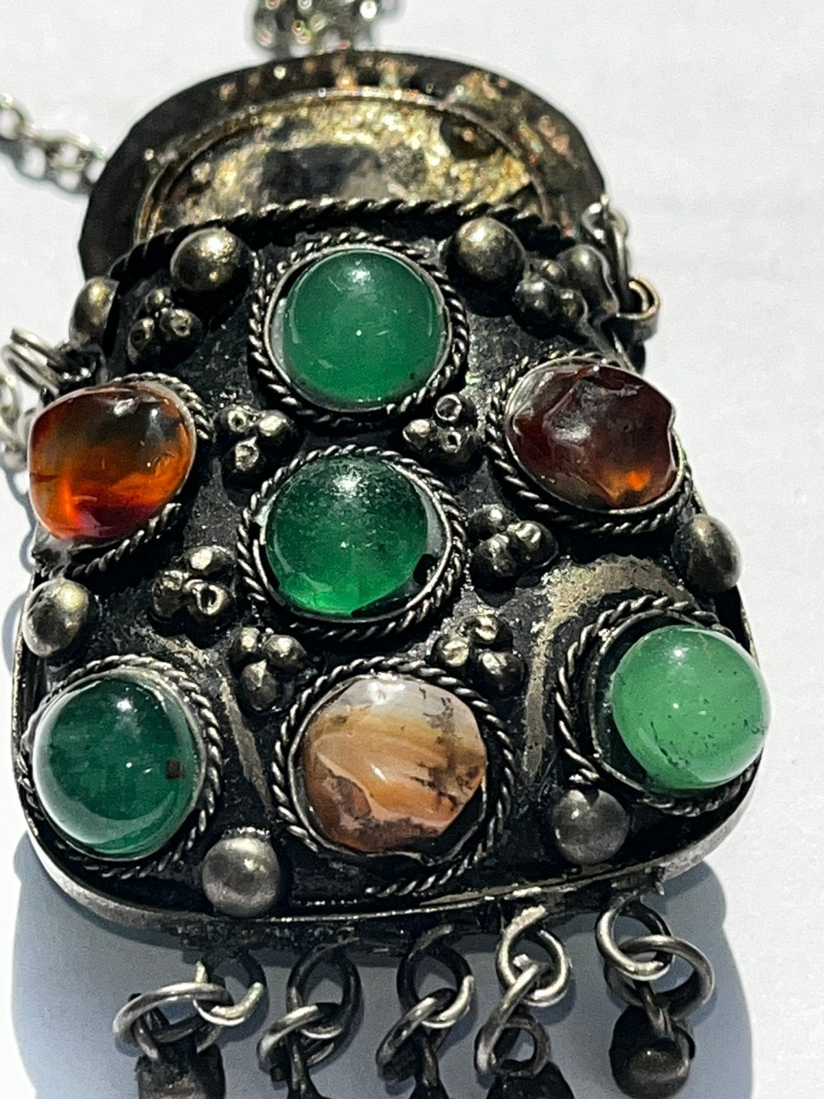 Oude Lowgrade zilver cabochons houder amulethouder Pakistan, Handtassen en Accessoires, Antieke sieraden, Ophalen of Verzenden