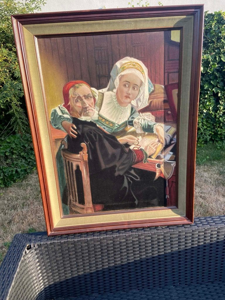 Schilderij 'De verboden lectuur', Portrait ou Personnes, Enlèvement ou Envoi, Peinture à l'huile, Signé