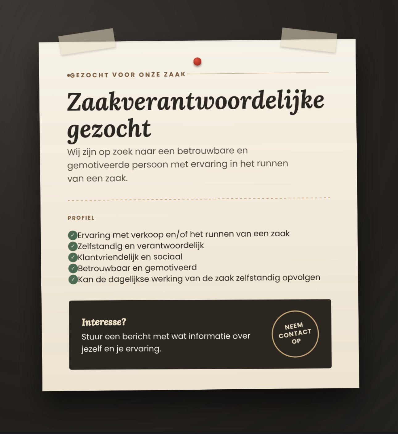 Werknemer gezocht – ervaring in verkoop/zaakvoering