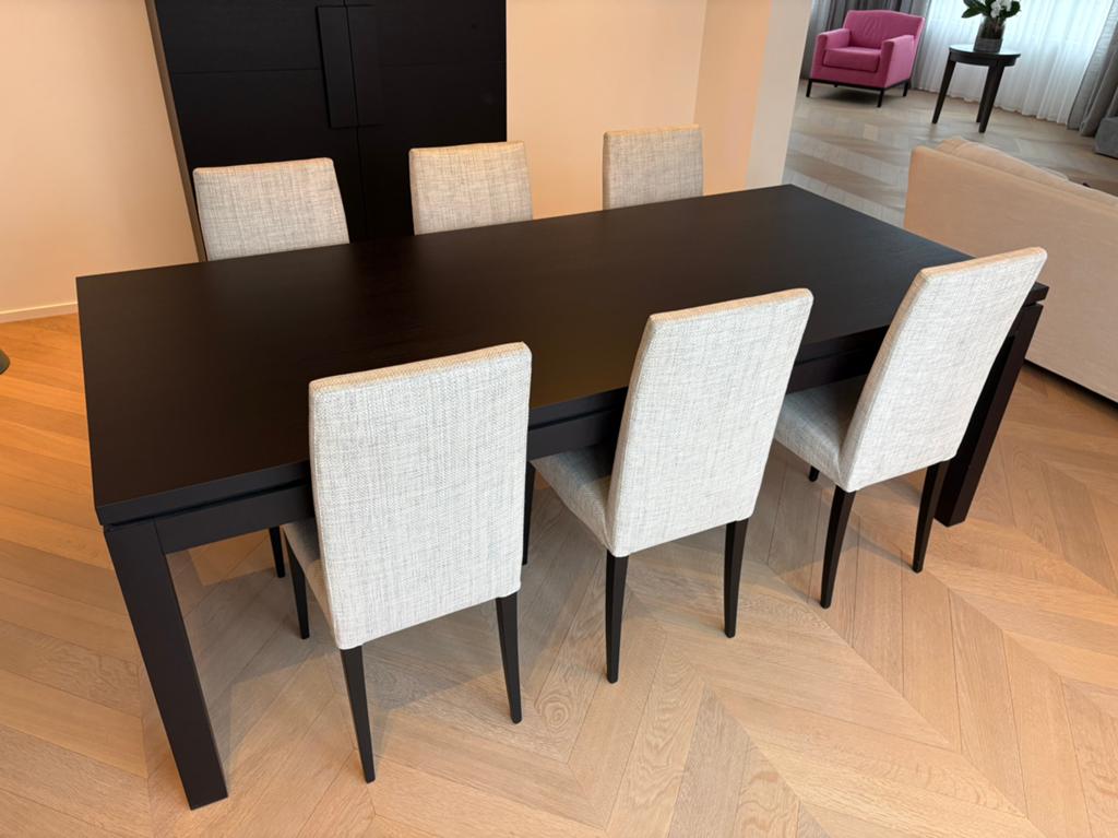 Exclusieve Meridiani designset – tafel, 6 stoelen & kast, Huis en Inrichting, Tafels | Eettafels, Ophalen, Zo goed als nieuw, Vijf personen of meer