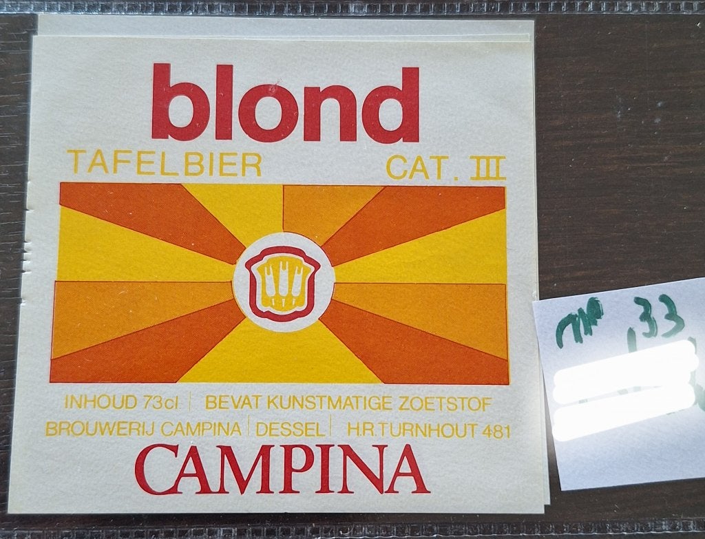 etiket Campina Blond tafelbier (nr33), Ophalen, Zo goed als nieuw, Overige typen, Overige merken