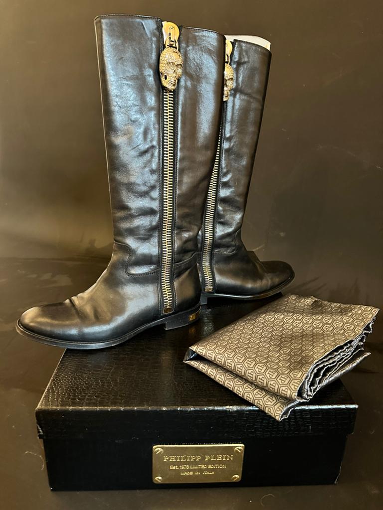 Exclusieve Philippe Plein laarzen "Limited Edition", Kleding | Dames, Hoge laarzen, Zwart, Ophalen of Verzenden, Zo goed als nieuw