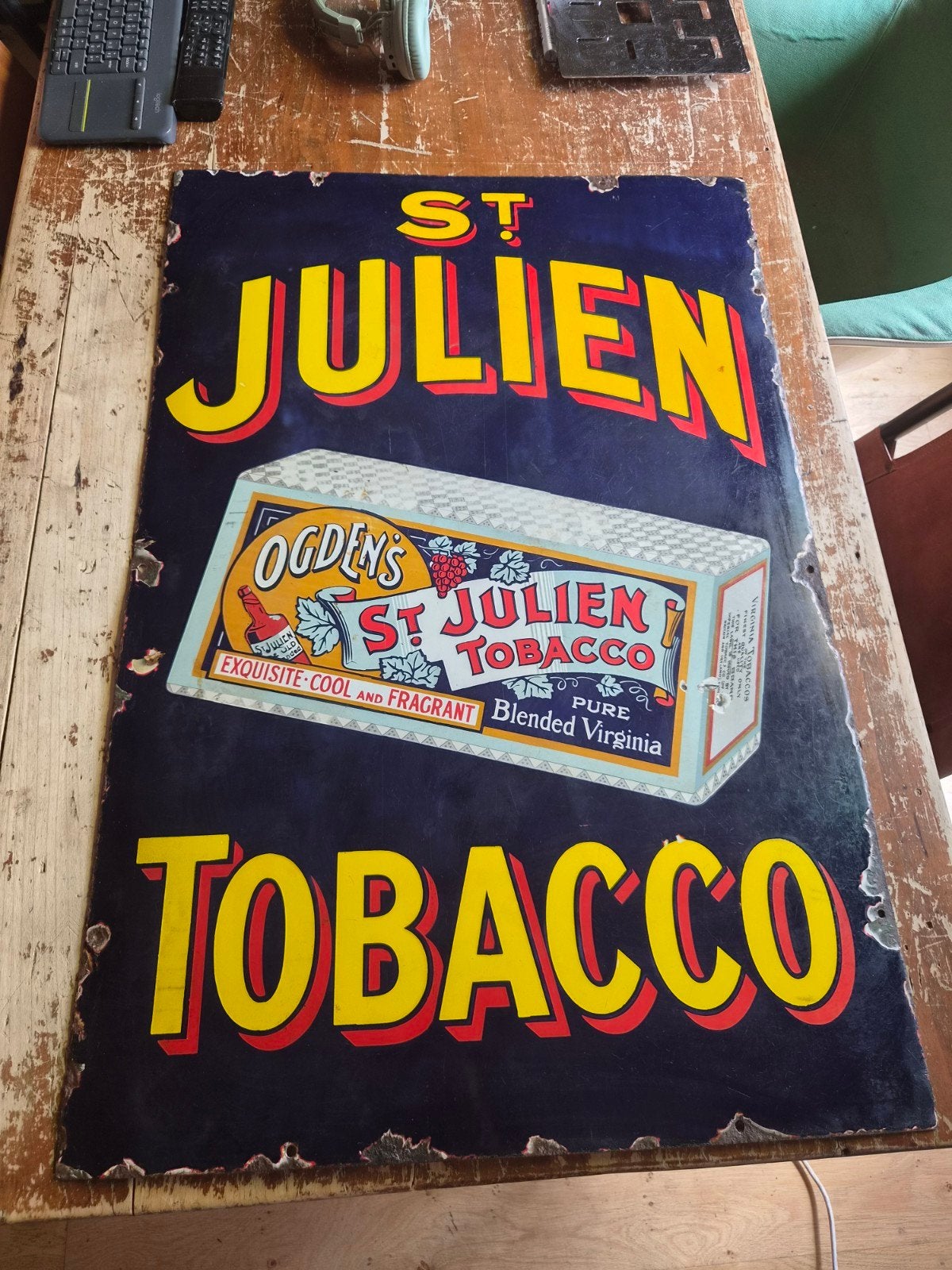 Grande plaque emaillee tabac Saint Julien, Enlèvement, Utilisé