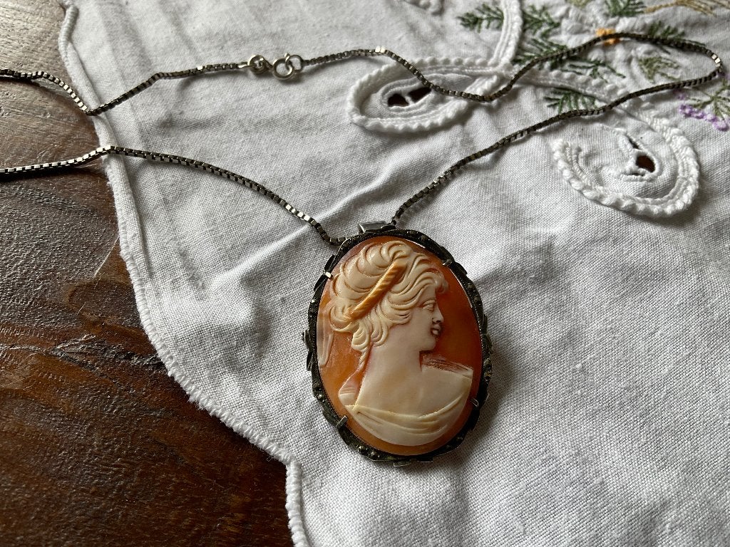 Oude Zilveren Camee Hanger/Broche met Markasiet (800), Ophalen of Verzenden, Broche