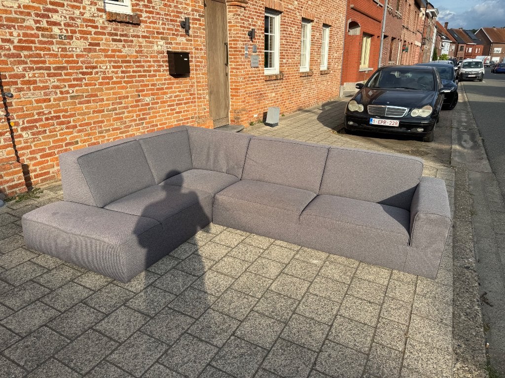 Zetel blauw grijs stoffen zithoek, Enlèvement, Utilisé, Tissus, Modern stoffen zithoek