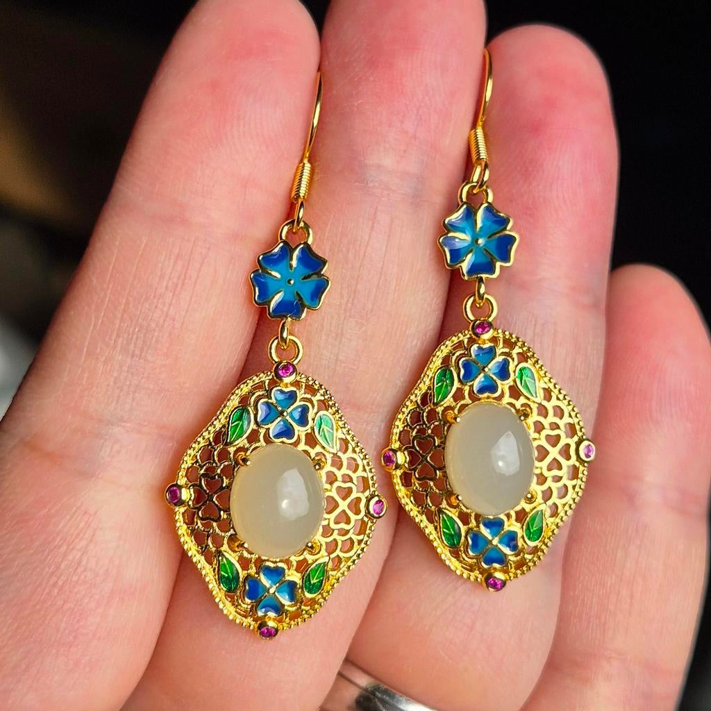 Boucles d'oreilles en jade néphrite certifié avec émail, Bijoux, Sacs & Beauté, Boucles d'oreilles, Autres couleurs, Comme neuf