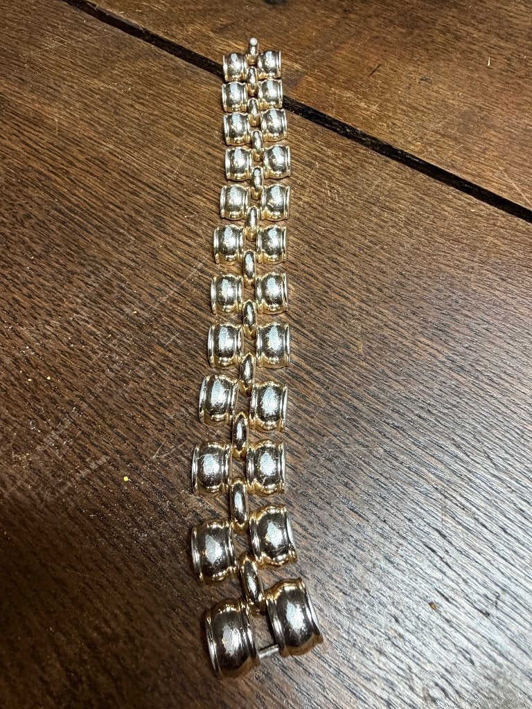 Vintage Bi-Color Schakelarmband (Goud/Zilver) - Horlogeband, Ophalen of Verzenden, Gebruikt, Goud, Goud
