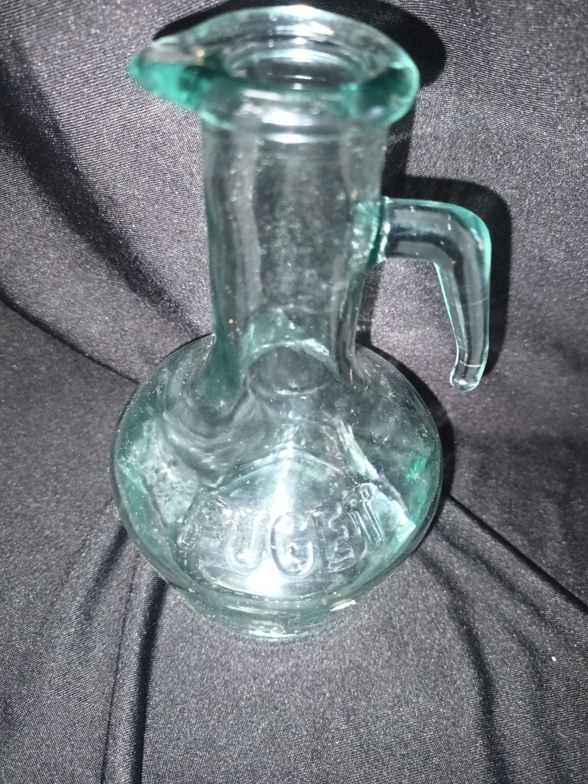 Vintage glazen Puget oliekannetje (20 cl) – Franse brocante, Ophalen of Verzenden