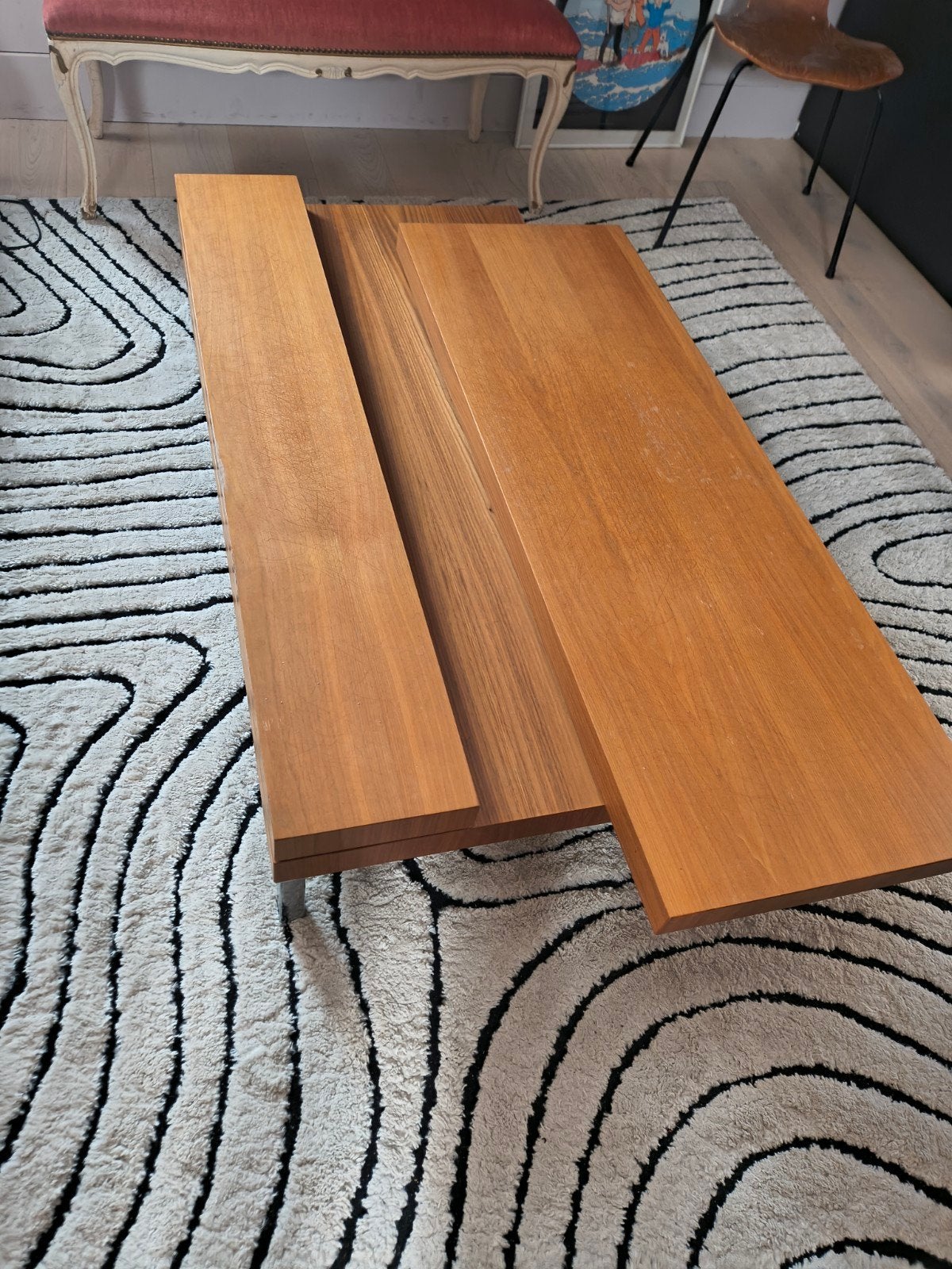 Vintage Design Salontafel met Uitschuifbaar Blad & Chroom (M, Huis en Inrichting, Ophalen