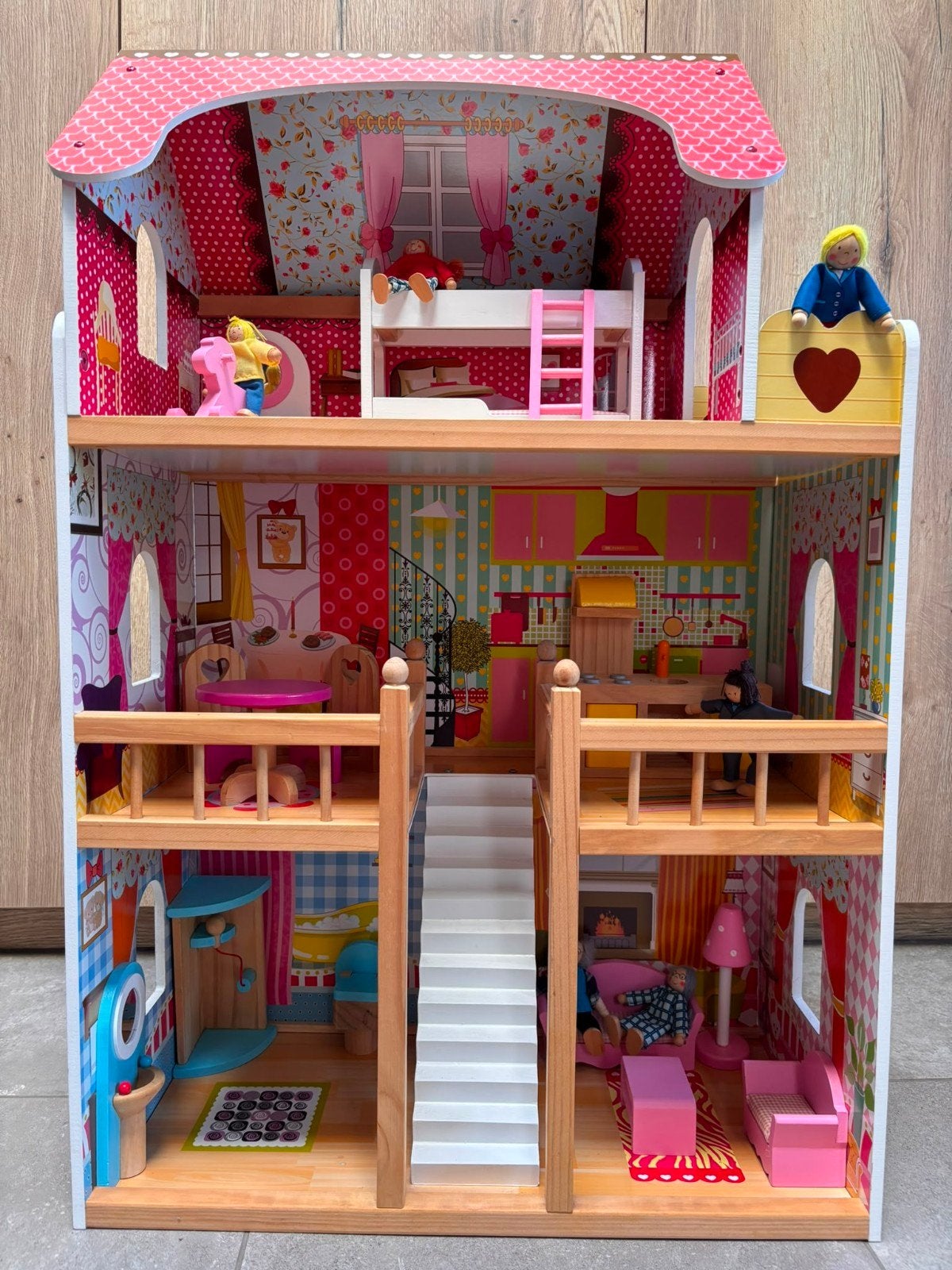 Compleet poppenhuis 90x60x30, Ophalen, Zo goed als nieuw, Poppenhuis
