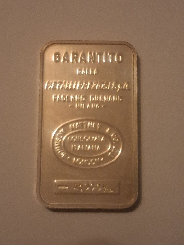 Collectors item 1 oz zilveren baar MP italie, Verzenden, Zilver