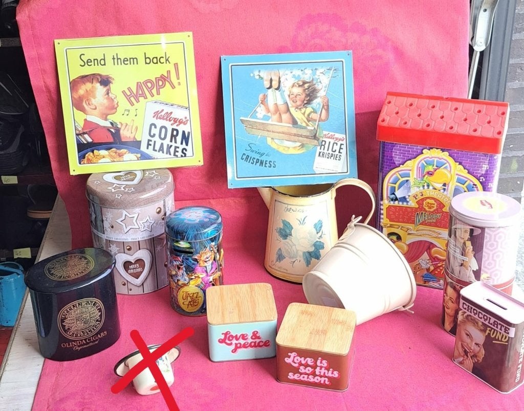 vintage én retro emaille, petroleumkan, spaarpot, doosjes..., Antiek en Kunst, Ophalen of Verzenden
