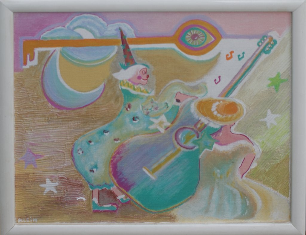 Klein: Contrabas (O/D, 44 x 36 cm), Ophalen of Verzenden, Gesigneerd