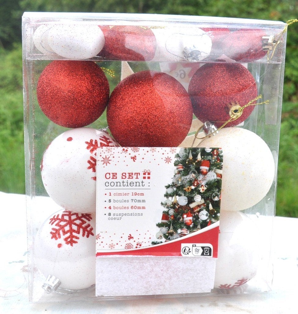 lot de boules et cœur de noël blanche et rouge +1 etoile, Enlèvement ou Envoi, Neuf