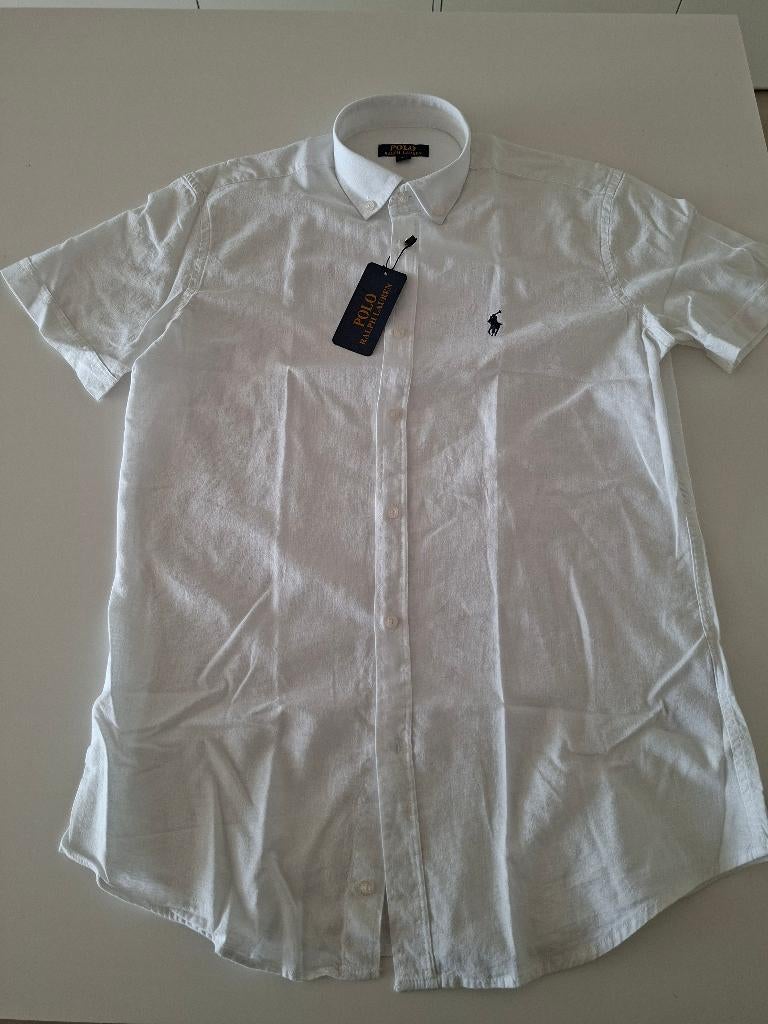 Chemise Ralph Lauren - blanche - lin - manches courtes, Neuf, Tour de cou 39/40 (M), Enlèvement ou Envoi, Ralph Lauren
