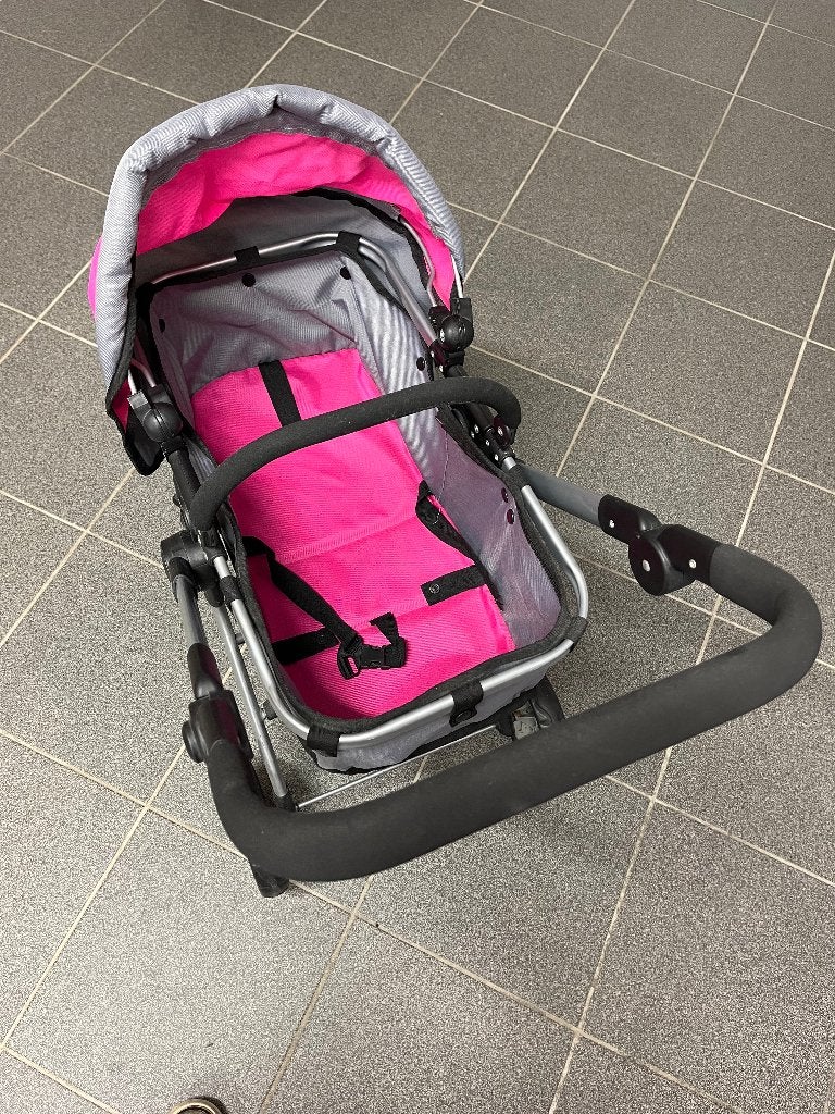 Poussette pour poupée pliable rose/grise avec capote, Enlèvement, Utilisé, Autres types