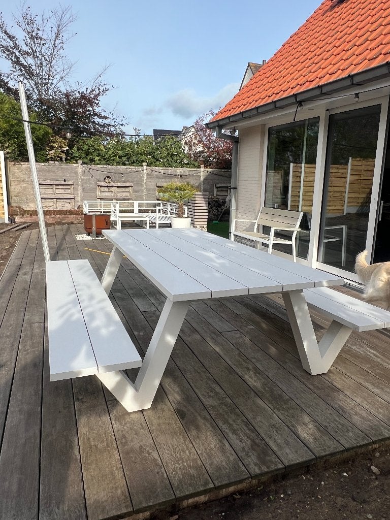 Witte Aluminium Tuin Picknicktafel Bristol (L 240 cm), Ophalen, Zo goed als nieuw, Rechthoekig, Aluminium