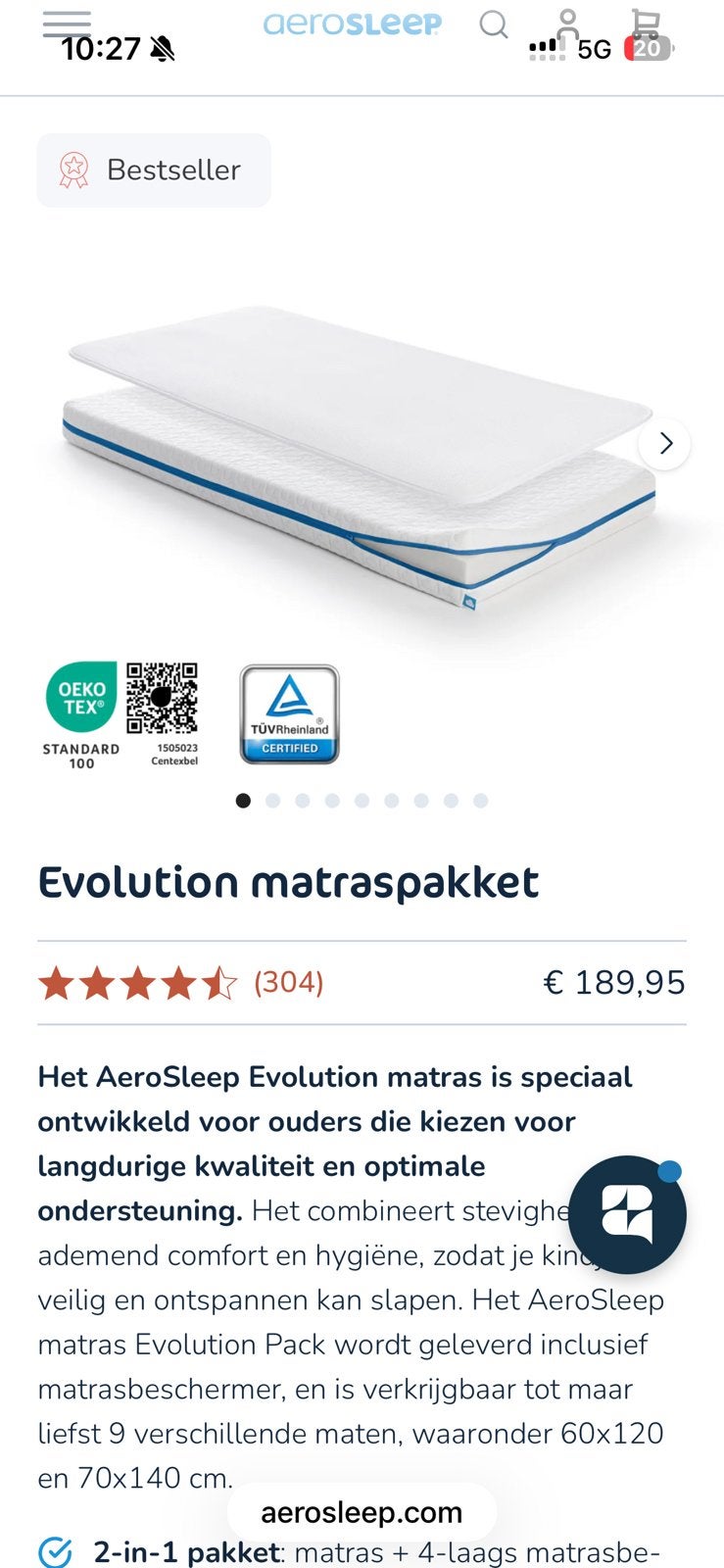 Babybed Ikea + matras Aerosleep, wit, Matelas, Une personne, Enlèvement, Utilisé
