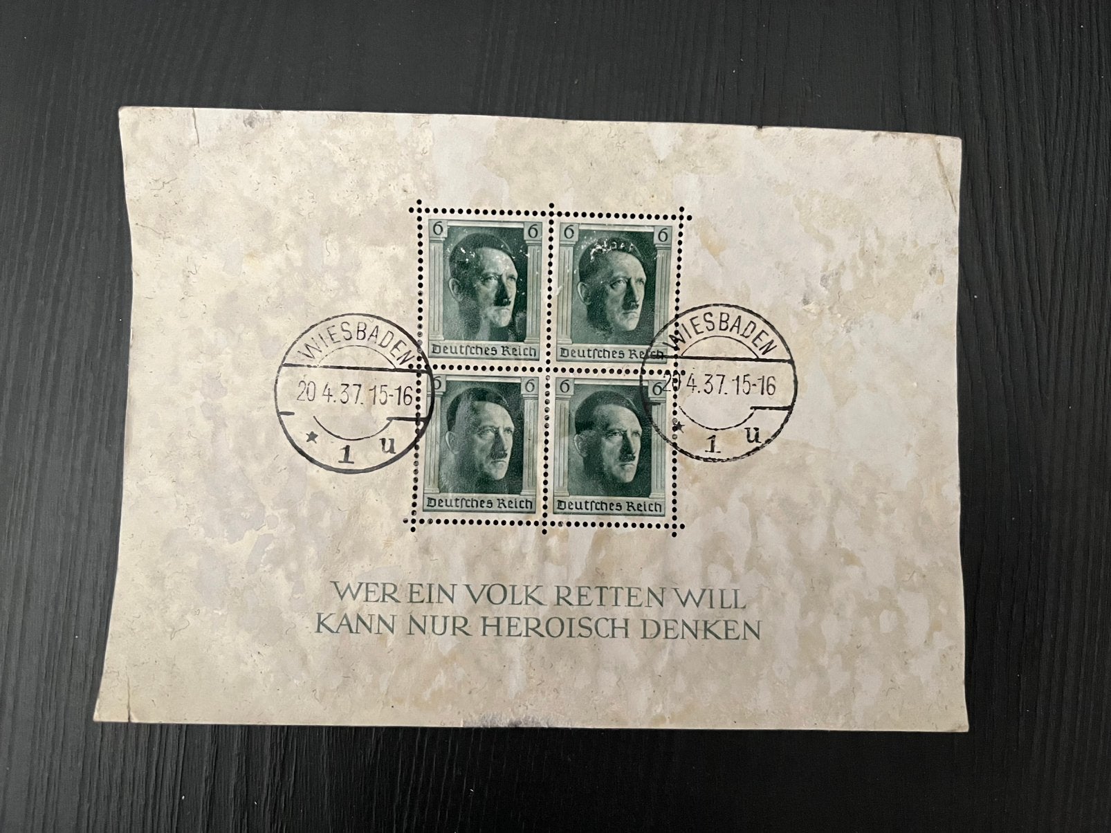 Derde rijk  Blok 9 1937 Hitler-blok gestempeld Wiesbaden, Ophalen of Verzenden