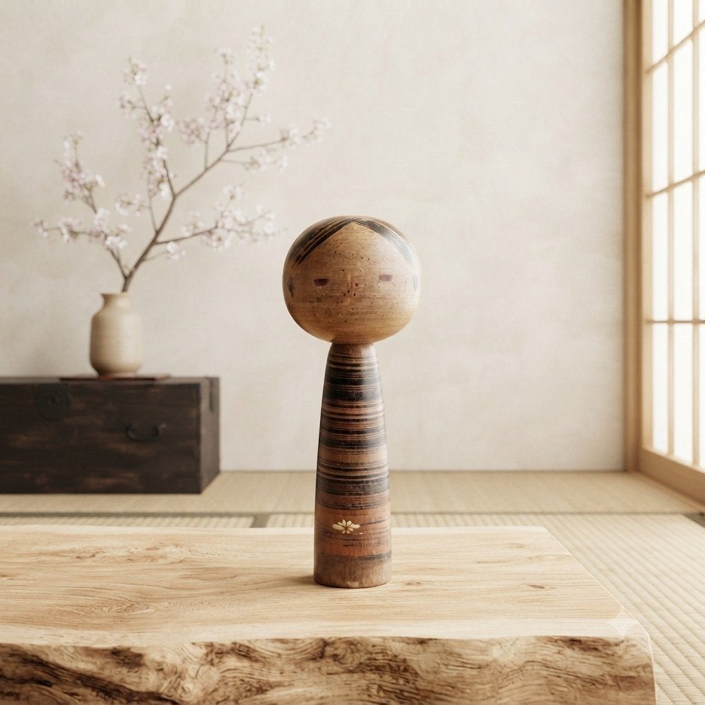 Kokeshi d'Okaasan vintage de Yamanaka Sanpei, Antiquités & Art, Art | Art non-occidental, 16 cm, Japon, Bois, Peint