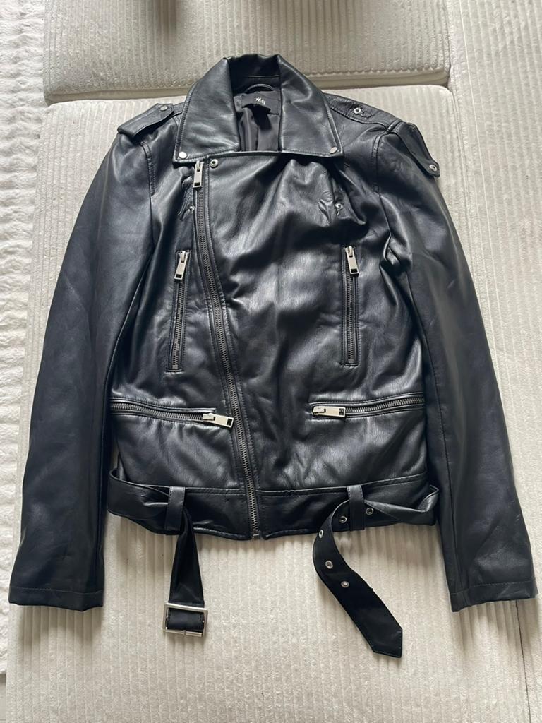 Zwart bikerjack van imitatieleer van H&M, Kleding | Dames, Ophalen of Verzenden, Zo goed als nieuw, Maat 34 (XS) of kleiner, Zwart