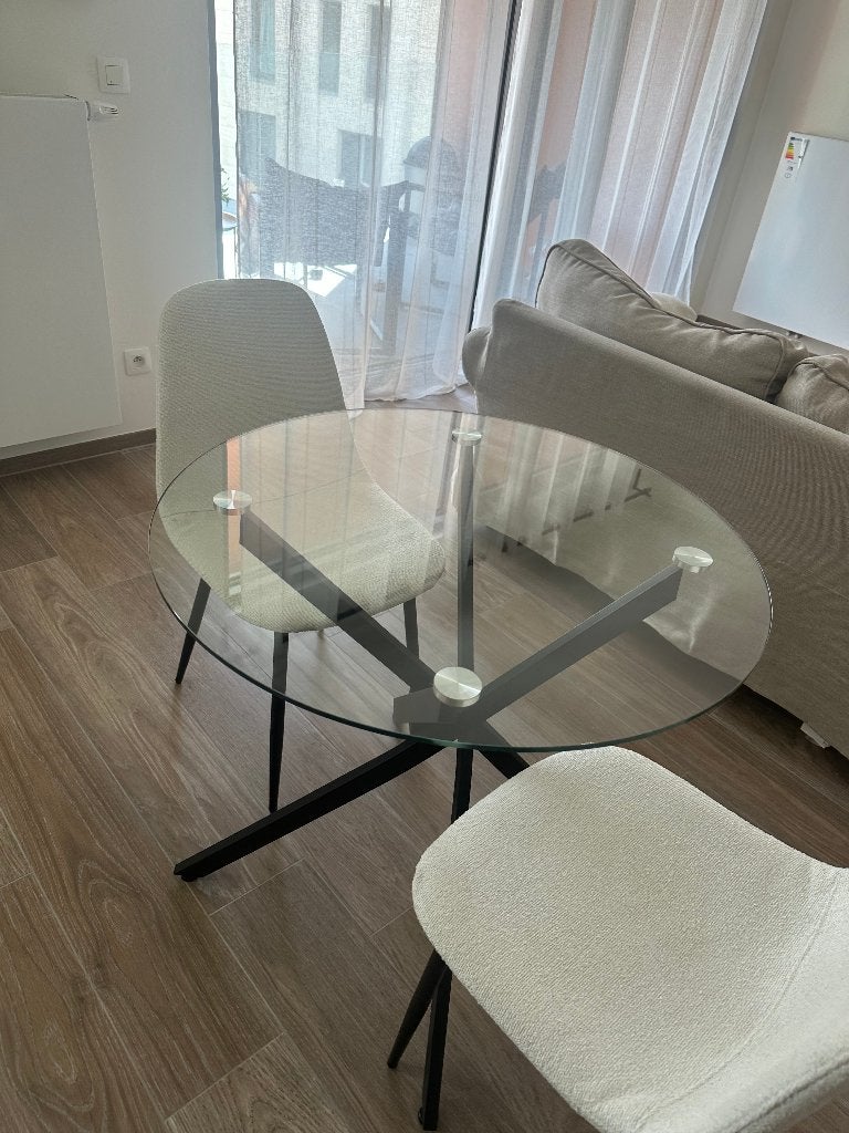 Table à manger avec chaises, Maison & Meubles, Trois personnes, Rond, Comme neuf, Verre