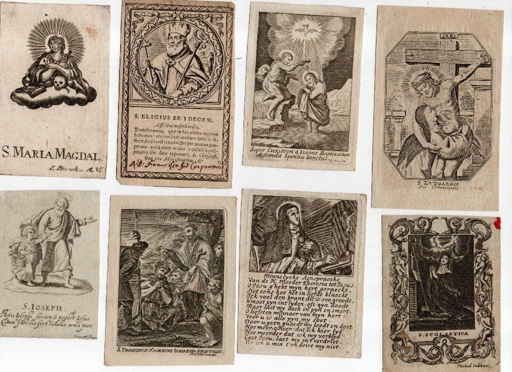 8 heiligenprentjes 18de e, Ophalen of Verzenden