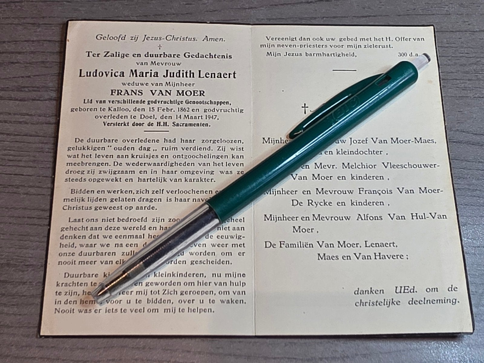 Lenaert Van Moer Kalloo 1862 Doel 1947, Ophalen of Verzenden