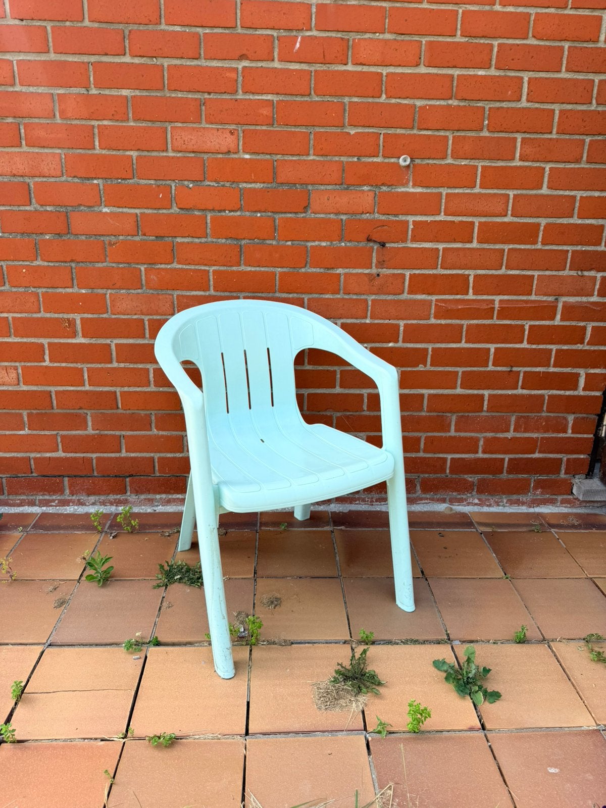 Set van 2 lichtgroene vintage kunststof tuinstoelen, Tuin en Terras, Ophalen, Zo goed als nieuw, Kunststof